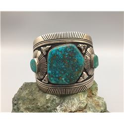 MASSIVE Sterling Cuff with High Grade Turquoise by Tommy Singer