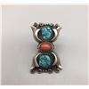 Image 1 : Large Vintage Turquoise and Coral Ring