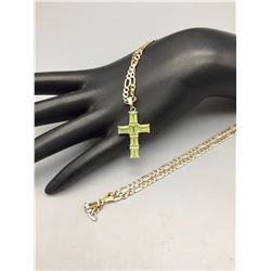 Gold, Gemstone, Cross Pendant and Chain