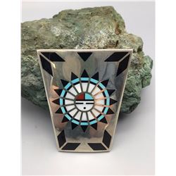 Zuni Sunface Inlay Bolo Slide - Signed