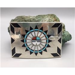 Zuni Sunface Inlay Belt Buckle - Signed