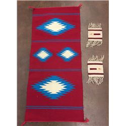 Red Runner and 2 Handwoven Coasters