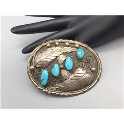 Vintage Turquoise and Sterling Silver Belt Buckle