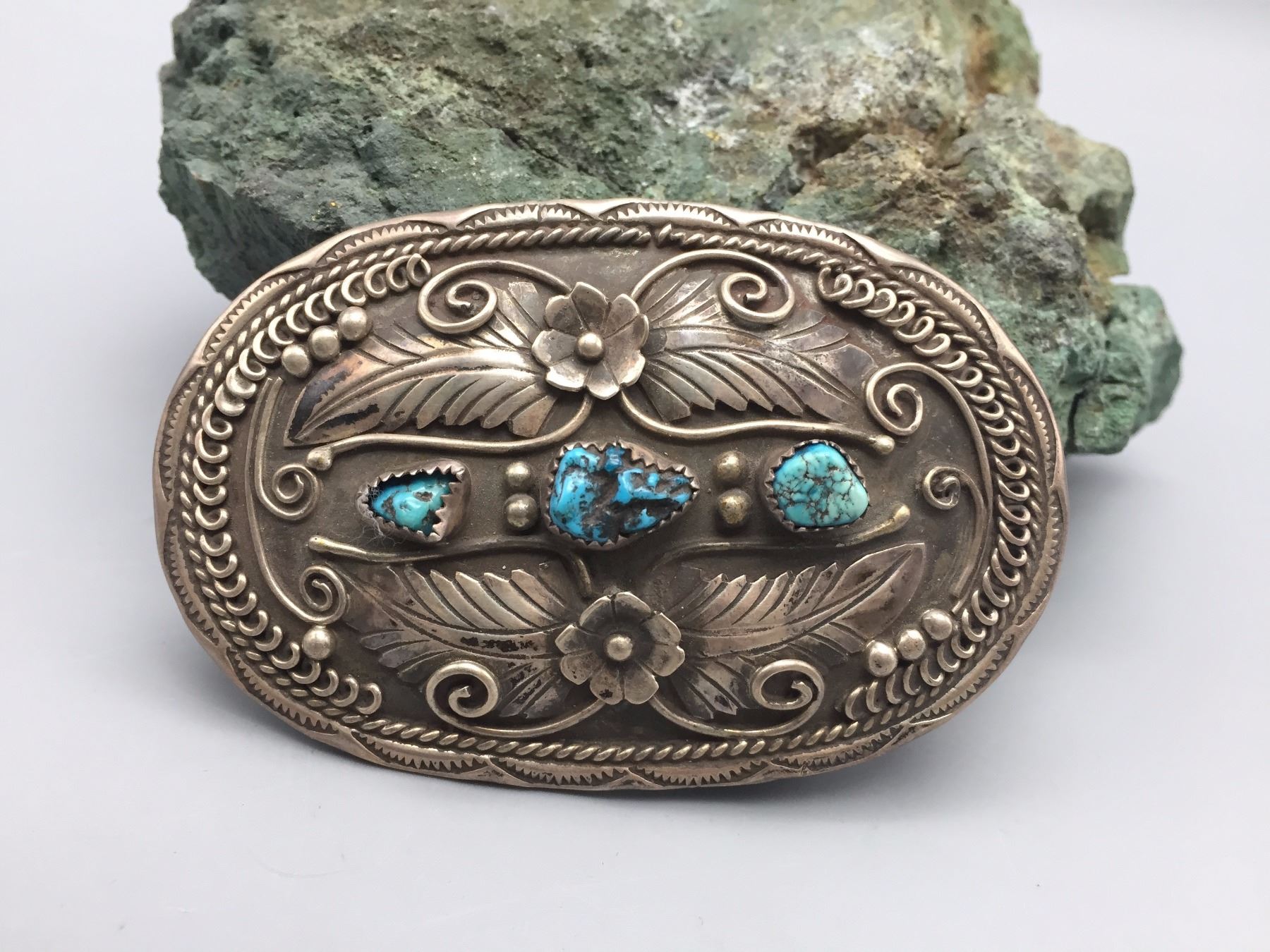 Vintage Turquoise and Sterling Silver Belt Buckle - Western Trading Post