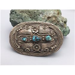 Vintage Turquoise and Sterling Silver Belt Buckle