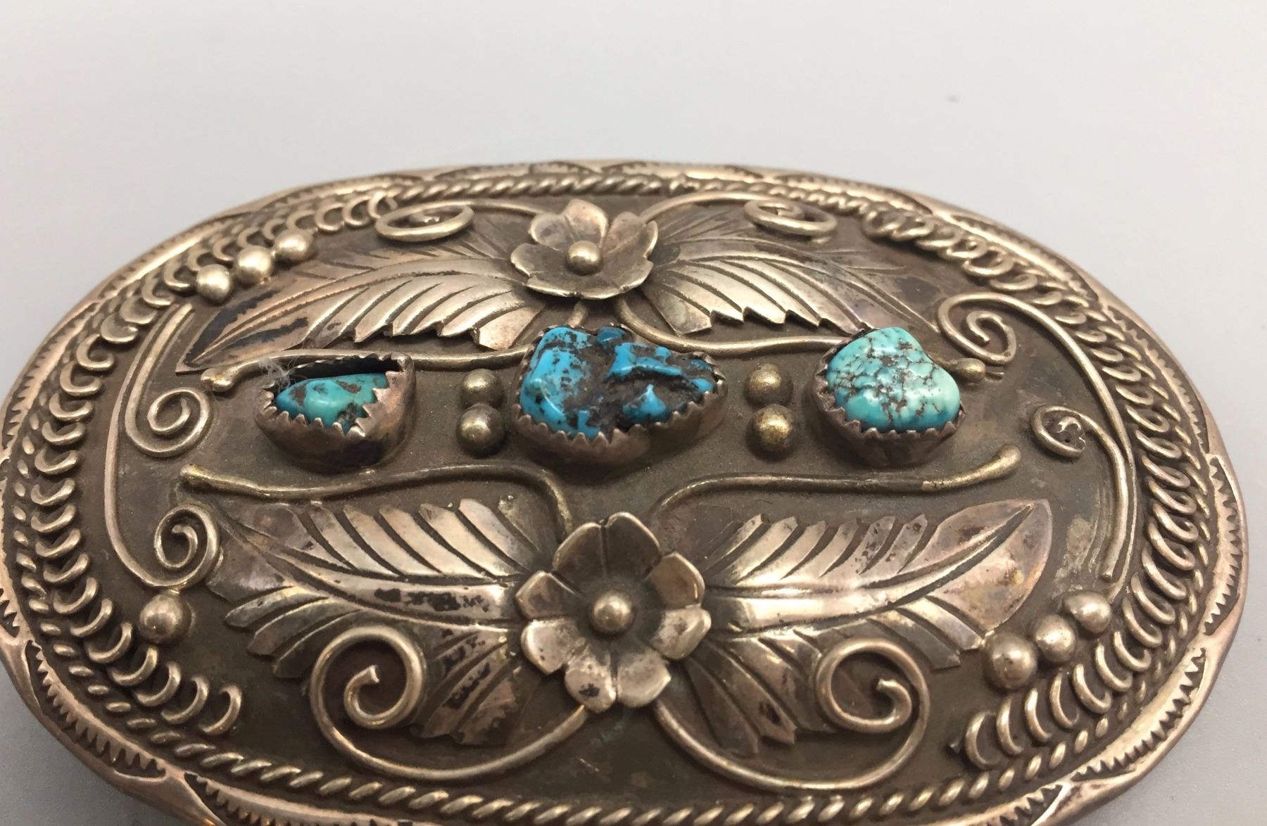 Vintage Turquoise and Sterling Silver Belt Buckle