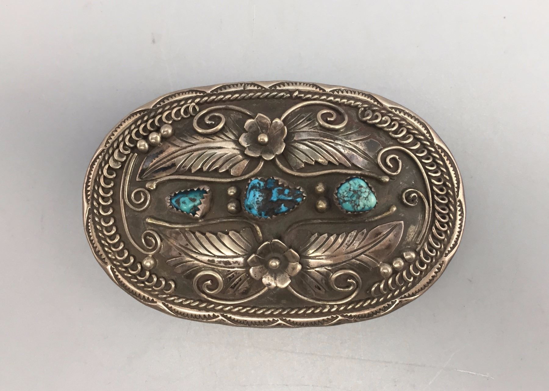 Vintage Turquoise and Sterling Silver Belt Buckle