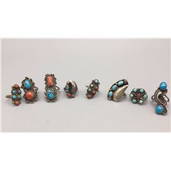 8 Turquoise and Coral Vintage Rings