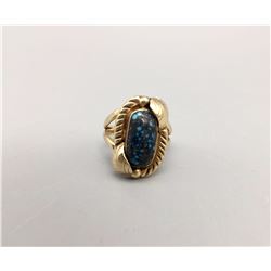 Gold Ring with High Grade Spiderweb Turquoise