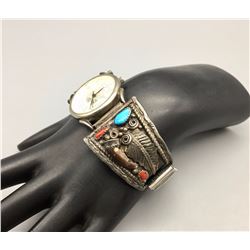 Vintage Turquoise, Coral, Bear Claw - Watch Bracelet