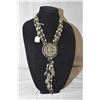 Image 1 : Vintage David Navarro four strand beaded necklace with large medallion, strands beads and hanging ch