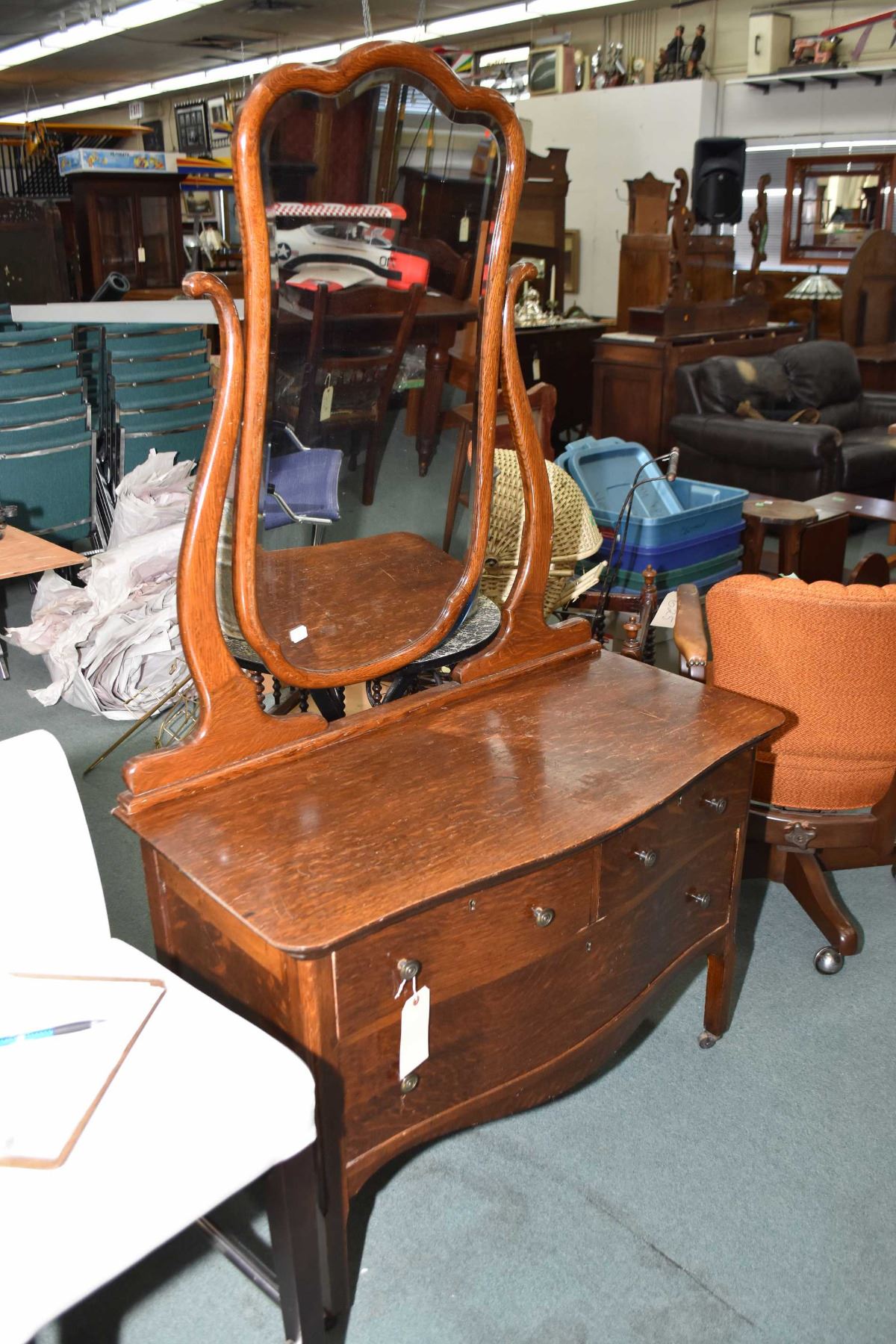Antique Quarter Cut Oak Princess Dresser With Three Drawers And A