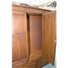 Image 2 : Large antique oak wardrobe with single mirrored door and double drawer base, 77" in height