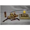 Image 1 : Selection of desk top accessories including Oriental soapstone seal, Rococo style inkwell and pen ho