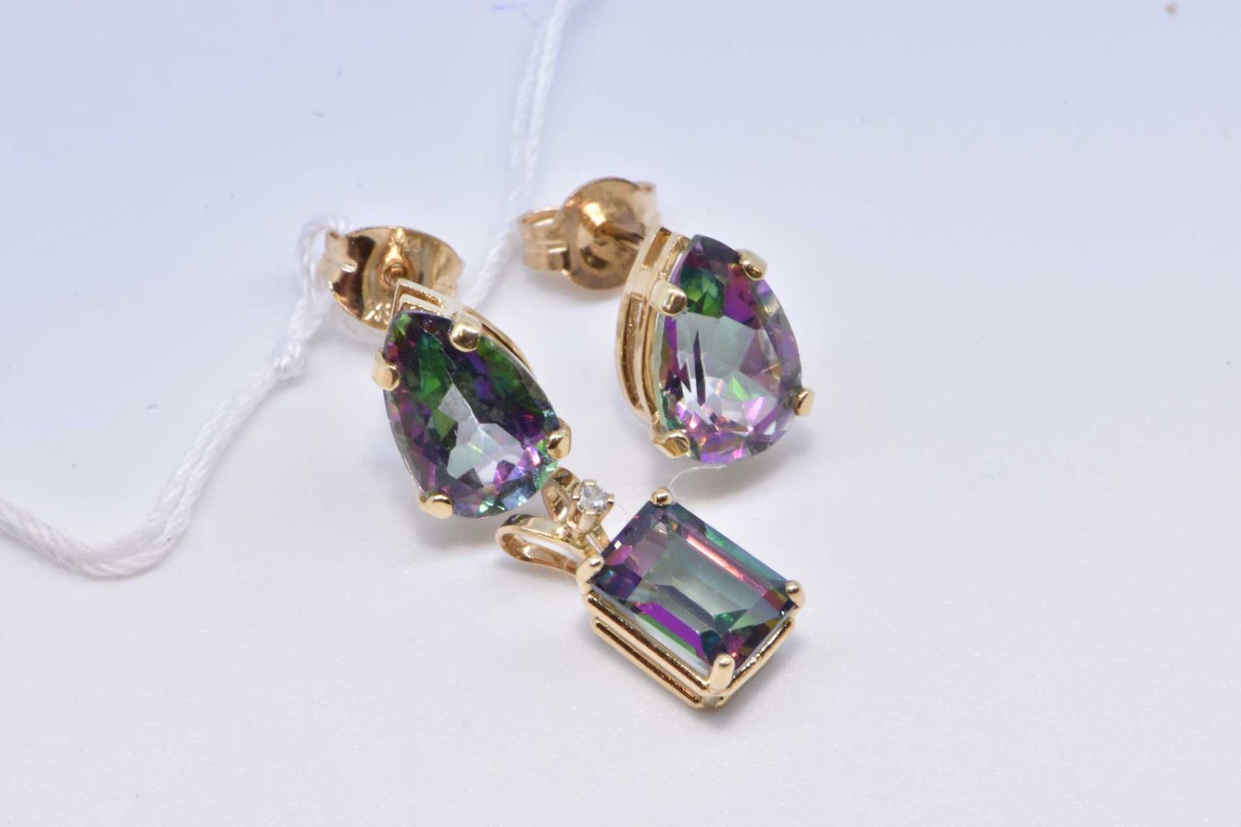 thumbnail interactive-video image 1 of 18K Yellow Gold Filled Green Mystic Topaz Teardrop Dangle Earrings – Leverback 1 of 4