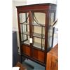 Image 1 : Antique matched grain mahogany display cabinet, with appears to be original backboard and shelves, g