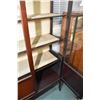 Image 2 : Antique matched grain mahogany display cabinet, with appears to be original backboard and shelves, g