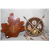 Image 1 : Burl wood wall mount quartz clock, modern dream catcher and a framed acrylic on board painting title