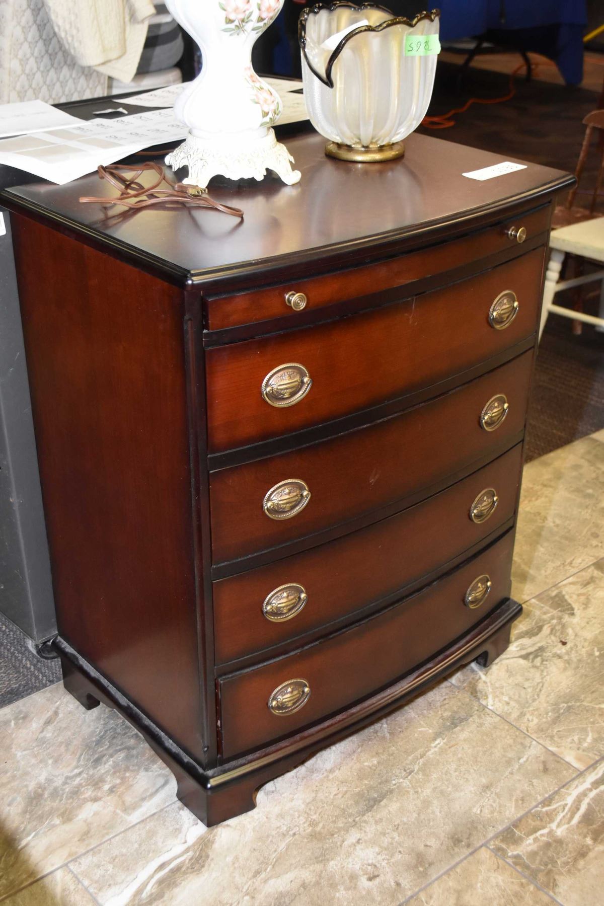 Modern four drawer side table with pull out tray