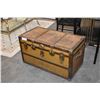 Image 1 : Vintage metal bound steamer trunk with tray