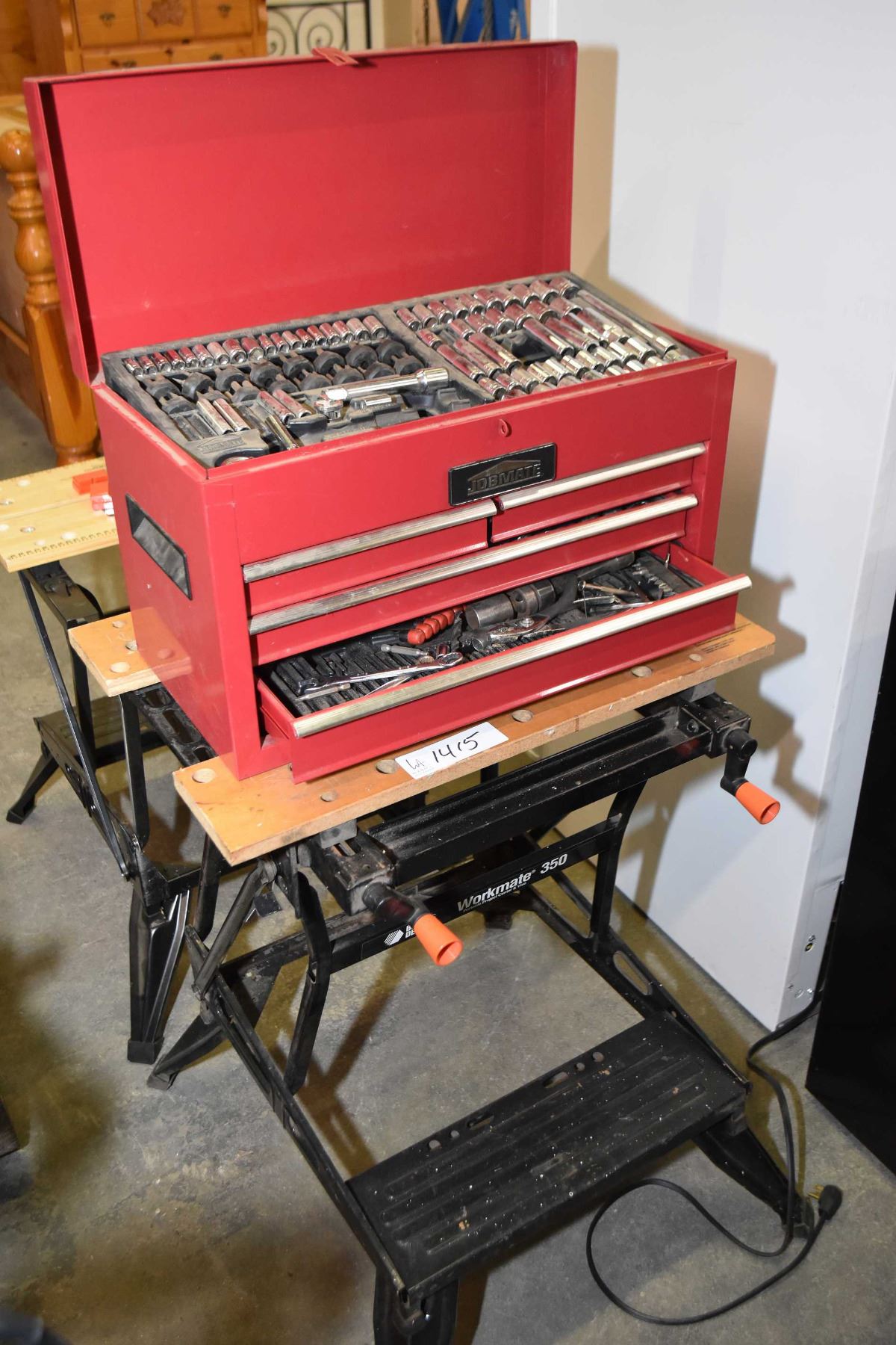 Workmate 50 portable bench and a Jobmate tool box containing sockets ...