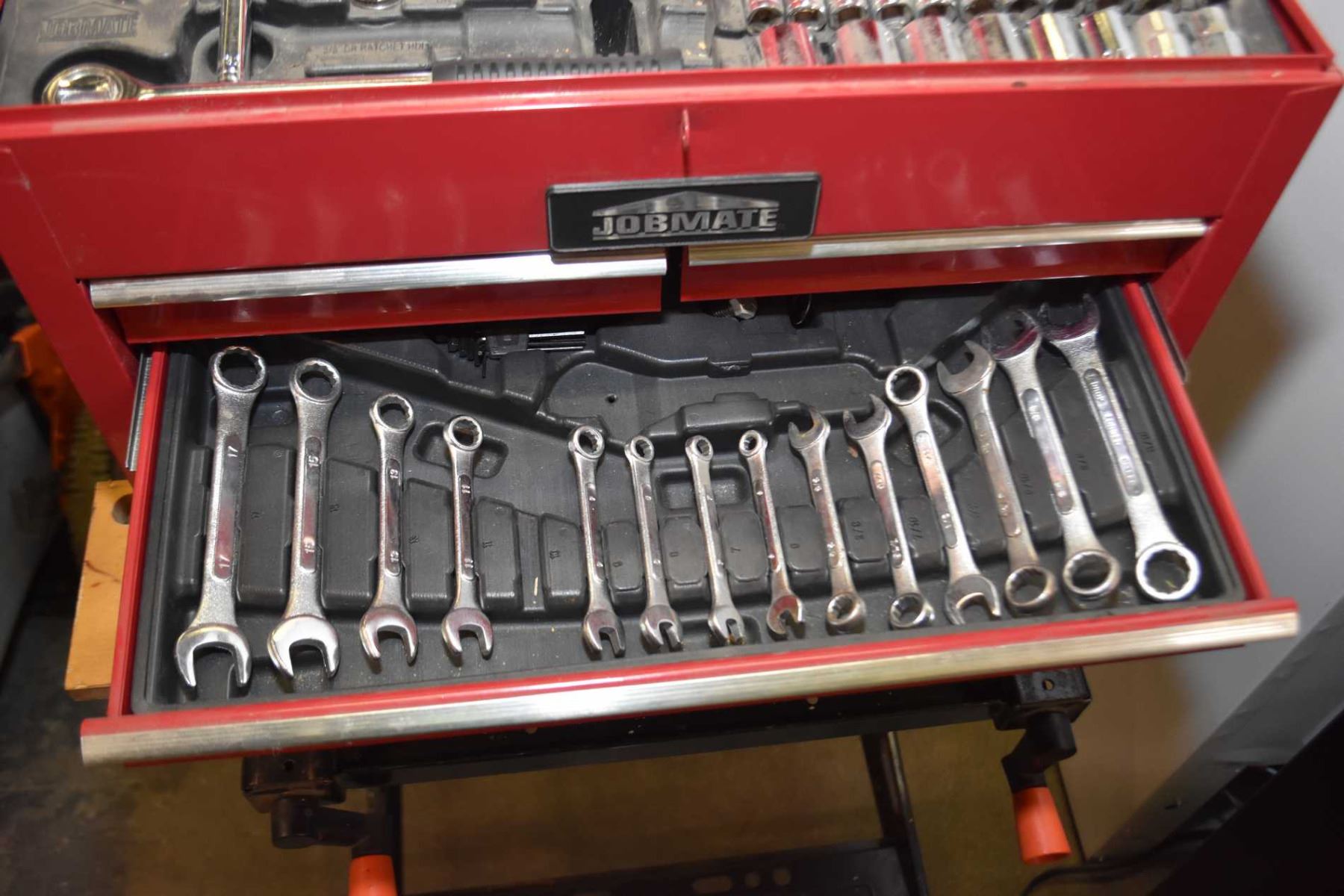 Workmate 50 portable bench and a Jobmate tool box containing sockets ...