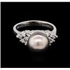 Image 2 : 0.33 ctw Pearl and Diamond Ring - 14KT White Gold