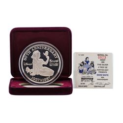 1987 Rarities Mint Walt Disney Snow White 50th 5 oz .999 Silver Coin w/Box & COA