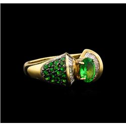 1.57 ctw Tsavorite Garnet and Diamond Ring - 14KT Yellow Gold