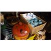 Image 2 : BOX OF PAINTED MASON JARS, METAL GAS CAN, AND CAST IRON POT