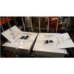 2 WHITE ELECTRICAL PANELS WITH BREAKERS