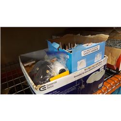 BOX OF CAULK PAINT SUPPLIES AND TOOLS