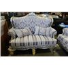 Image 2 : NEW ORNATE SILVER HIGHLY CAREVED SOFA AND LOVESEAT WITH 5 ACCENT PILLOWS RETAIL $7999