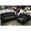 Image 1 : NEW MODERN BROWN FABRIC WHITE STITCHED LOVESEAT AND CHAIR RETAIL $2499