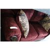 Image 2 : NEW ASHLEY RED FABRIC WOOD FRAMED LOVESEAT WITH 2 ACCENT PILLOWS, RETAIL $1812