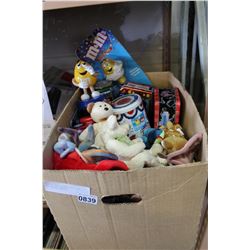 BOX OF M&M COLLECTIBLE TINS AND BEANIE BABIES