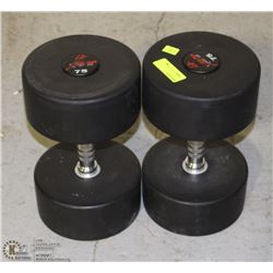 PAIR OF COMMERCIAL GRADE DUMBBELLS 75LBS