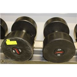 PAIR OF COMMERCIAL DUMBELLS 85LBS