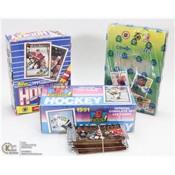3 ASSORTED HOCKEY CARD BOXES AND BUNDLE OF 10