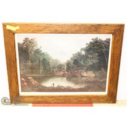 ANTIQUE HANDMADE WOOD FRAMED PICTURE WITH