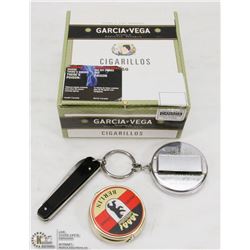 CIGAR BOX WITH KEYBAK CHAIN RETRACTOR, POCKET