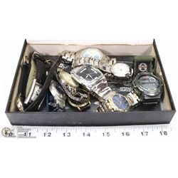 BOX OF ASSORTED WATCHES - NEEDS BATTERIES