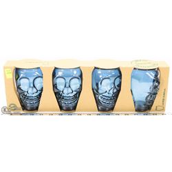 4 NEW SKULL GLASSES SET IN BOX, MADE FROM