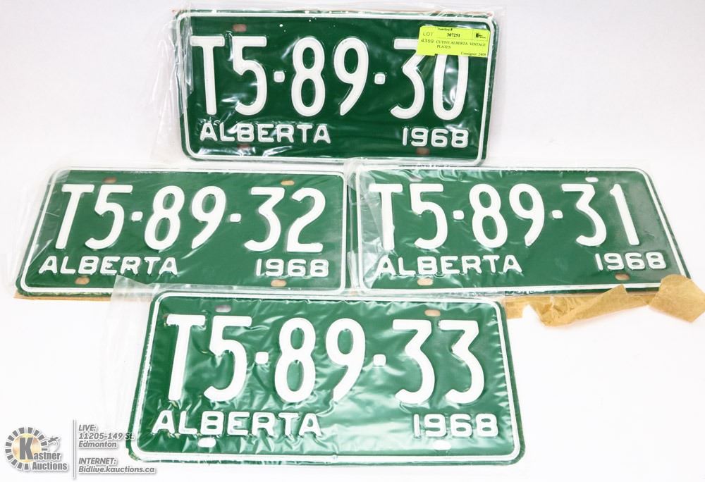 4 CONSECUTIVE ALBERTA VINTAGE LICENSE PLATES
