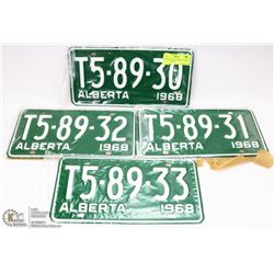 4 CONSECUTIVE ALBERTA  VINTAGE LICENSE PLATES