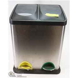 2 BIN STAINLESS STEEL TONE STEP TO OPEN GARBAGE