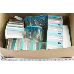 BOX OF ASSORTED NEW KITCHEN GLASSES