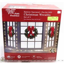 SET OF 3 PRE LIT LED WREATHS (NEW IN BOX)