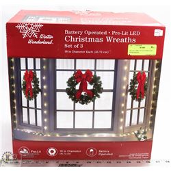 SET OF 3 PRE LIT LED WREATHS (NEW IN BOX)