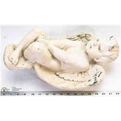 LARGE HEAVY CEMENT SITTING ANGEL GARDEN